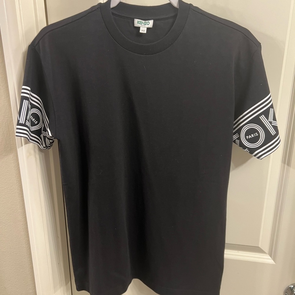 Kenzo Black Short Sleeve Tee with Geometric Sleeve Design